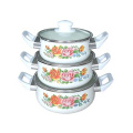 Business gift enamel casserole sets with bakelite handle and glass lid